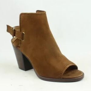 Frye Womens Dani Shield Sling Wood Open Toe Booties